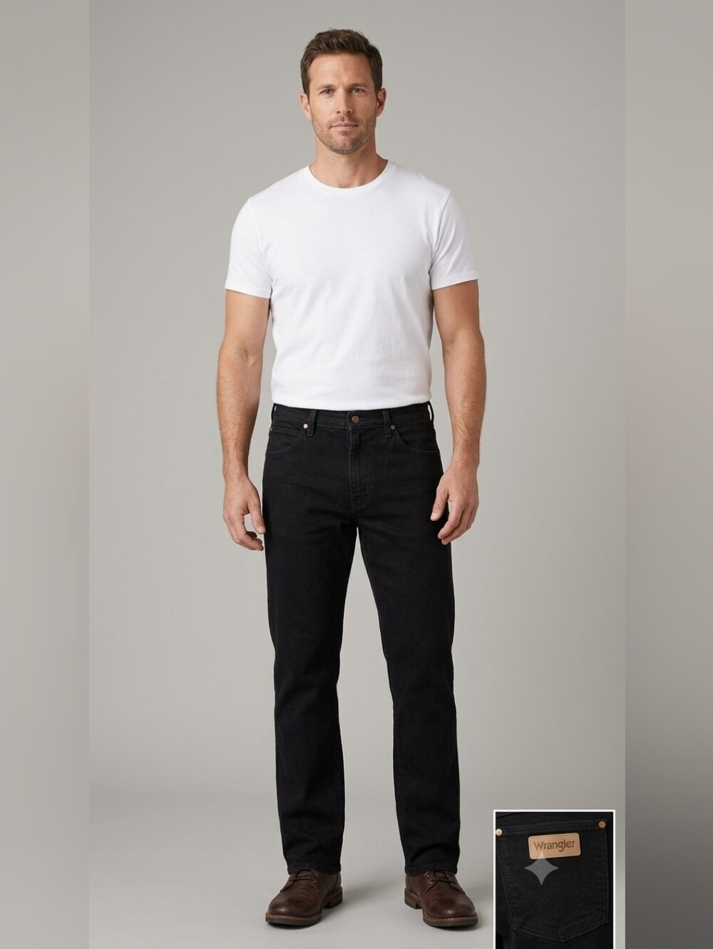 Wrangler Men's Black Jeans 36x30 Straight 5 Pockets Cotton Denim straight cut